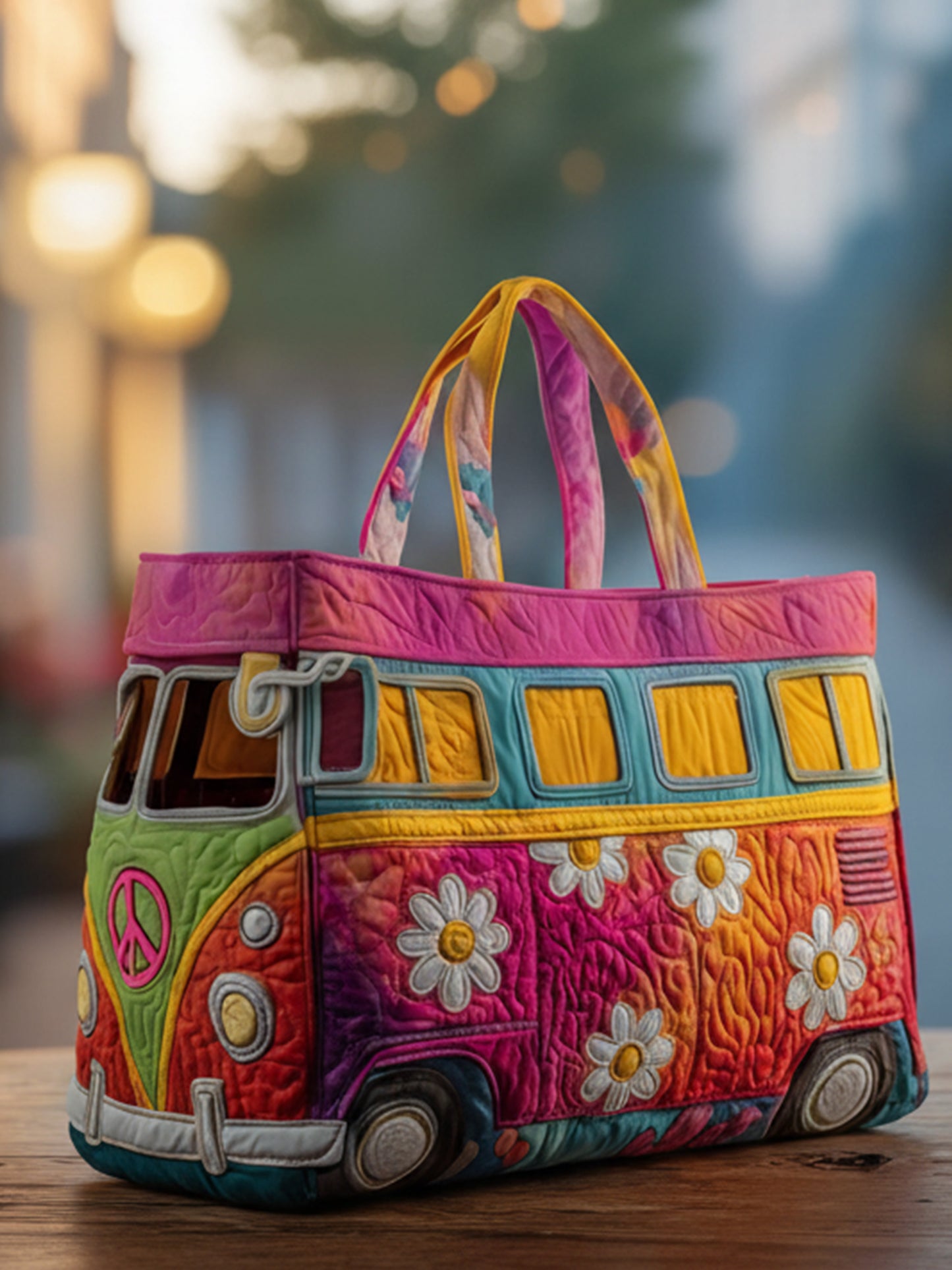 Hippie Van Quilted Tote Bag
