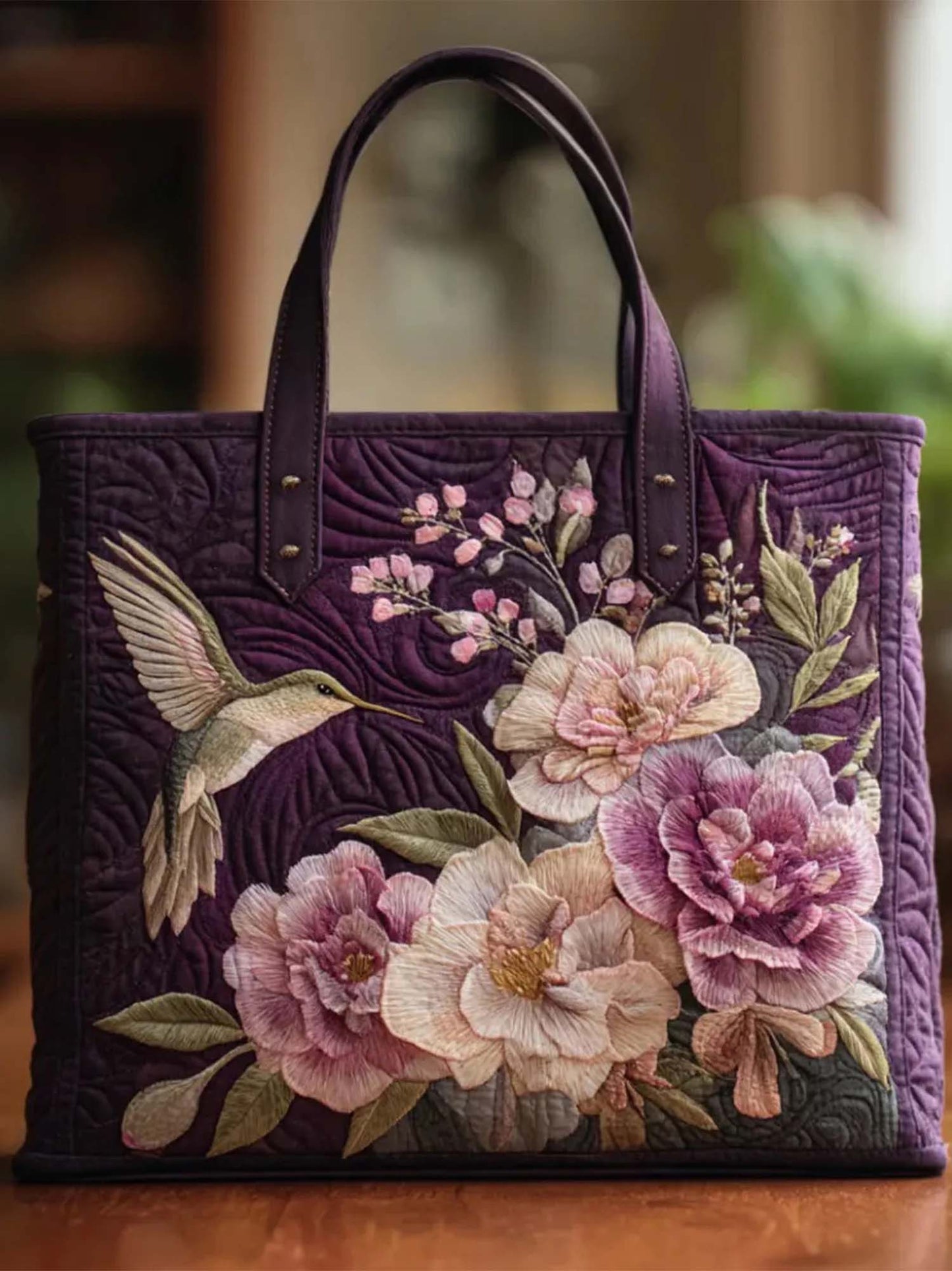 Hummingbird Orchid Quilted Tote Bag