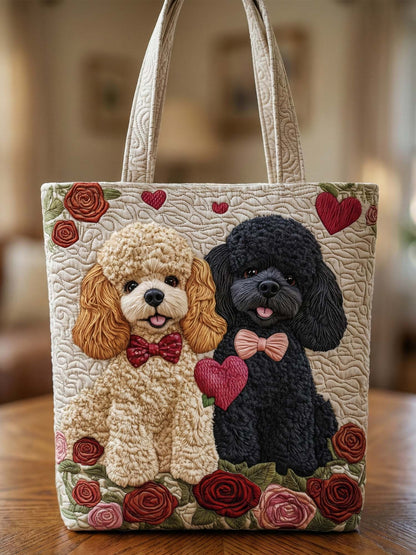 Valentine's Day Poodle Quilted Tote Bag