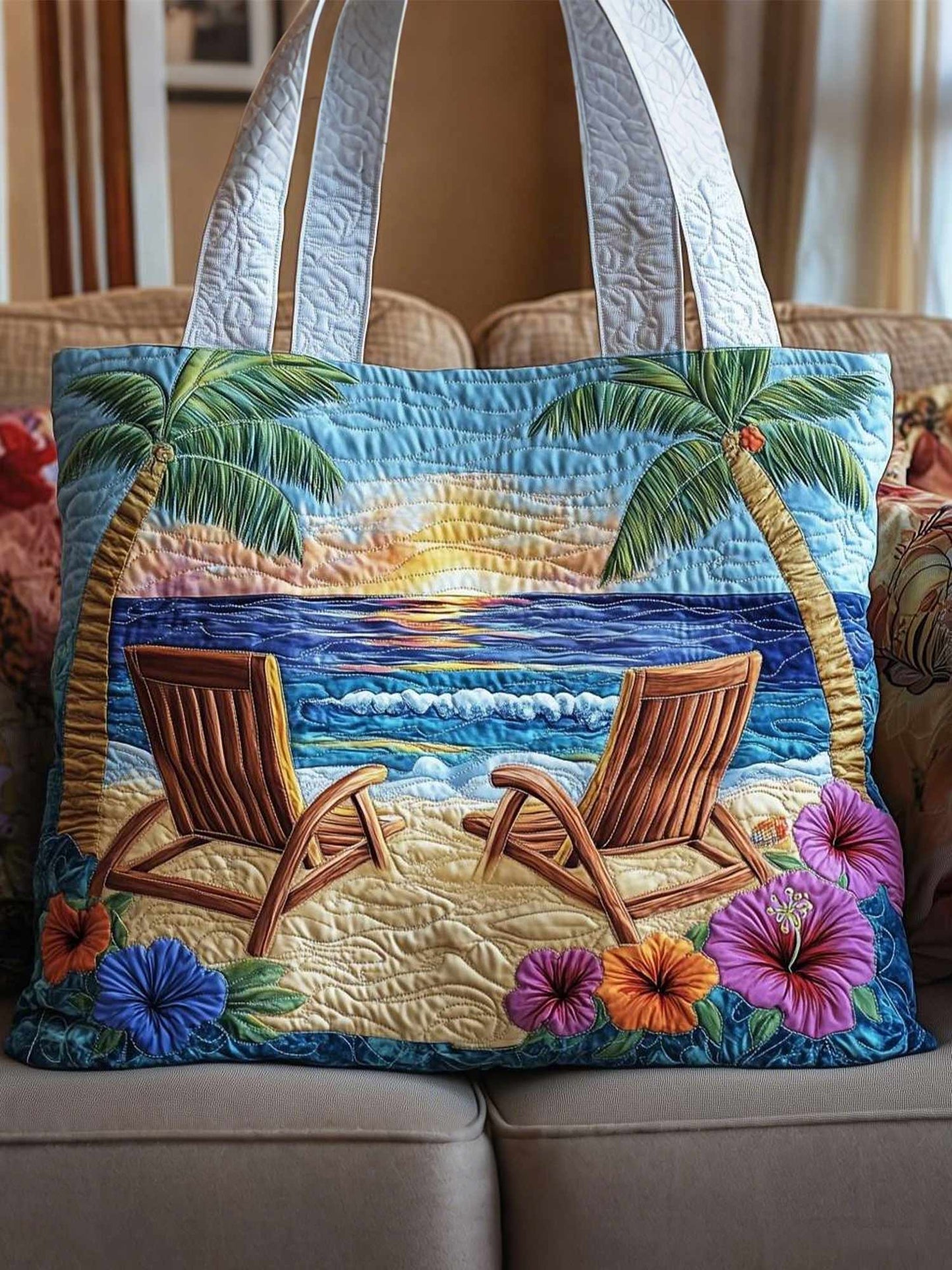 Palm Island Paradise Quilted Tote Bag