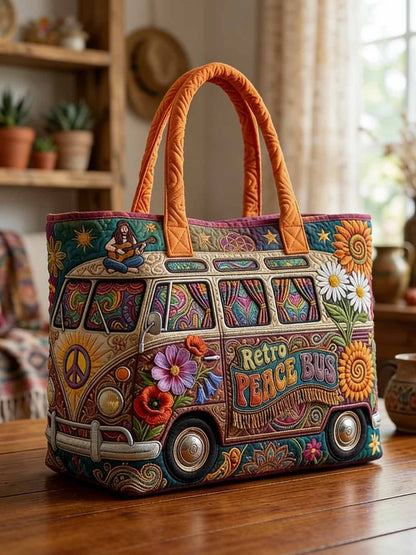 Colorful Hippie Van Quilted Tote Bag