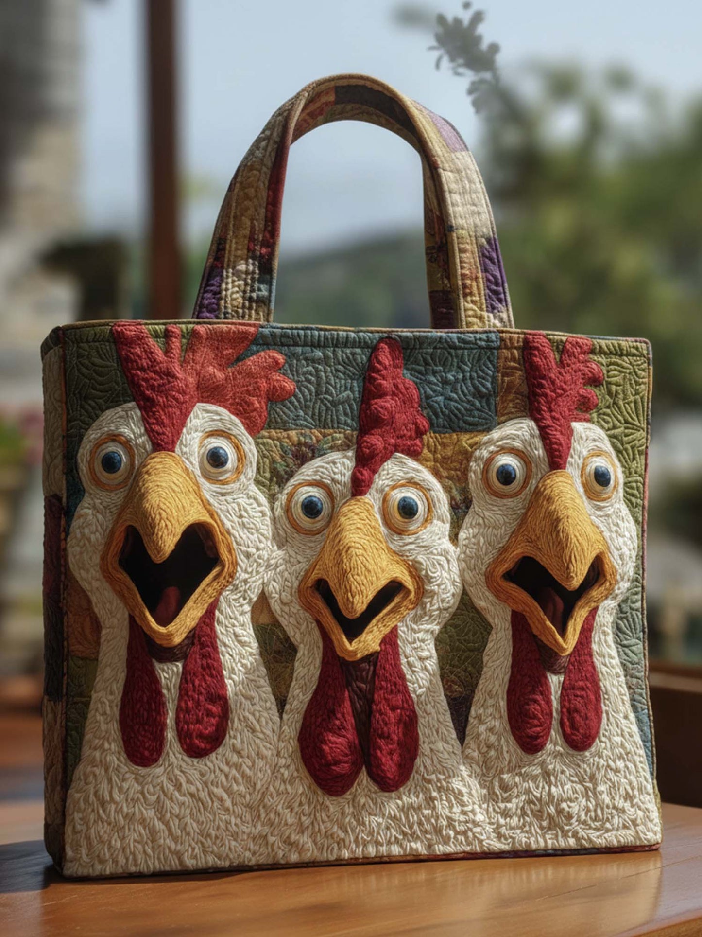Funky Chicken Quilted Tote Bag