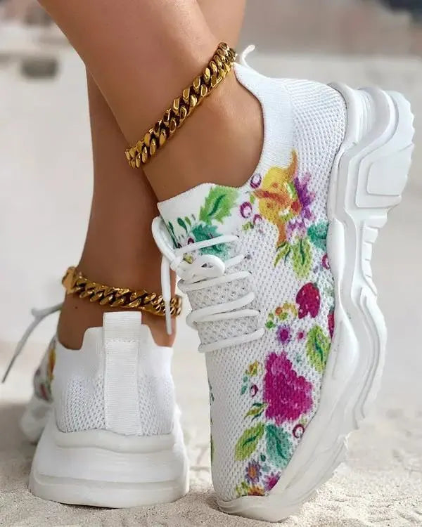 🔥Last Day 60% OFF — Floral Print Lace-up Breathable Orthopedic Sneakers