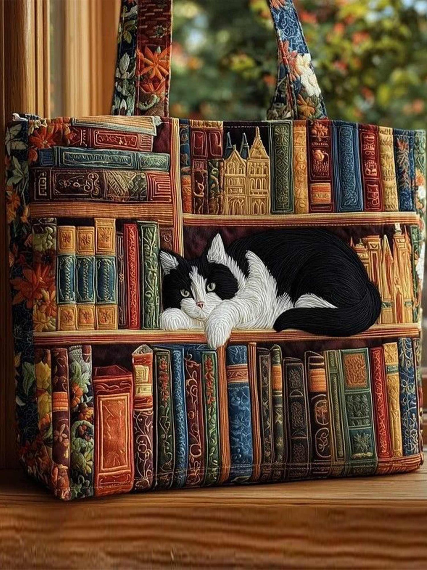 Books and cats Quilted Tote Bag