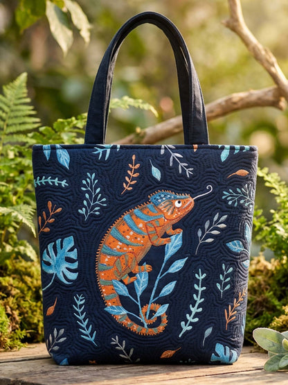 Leaves And Chameleons Quilted Tote Bag