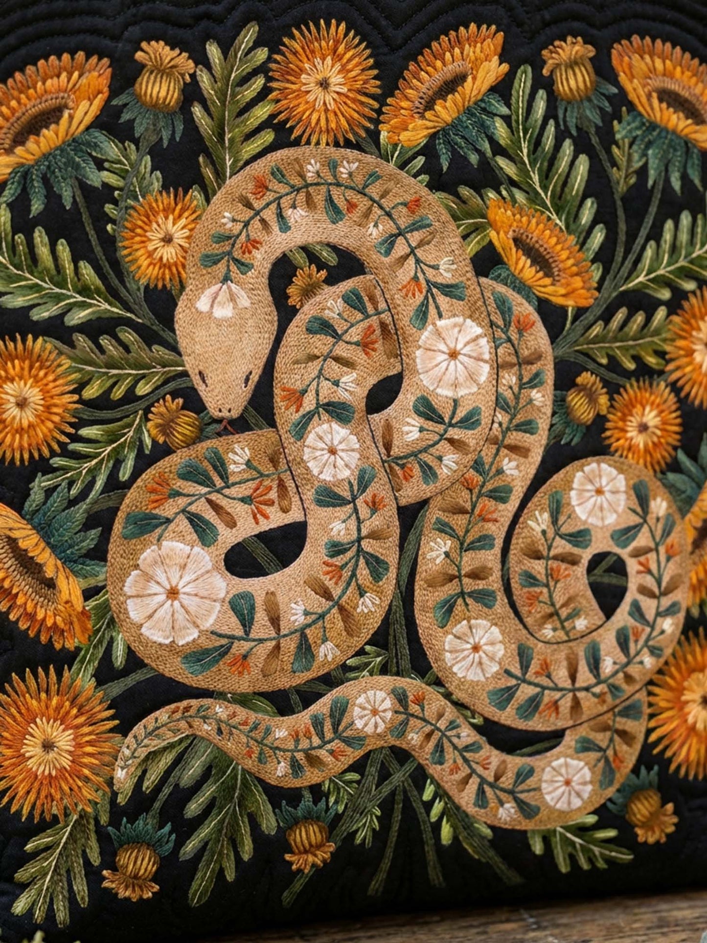 Flower And Snake Quilted Tote Bag