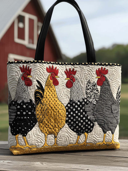 Funky Chicken Quilted Tote Bag