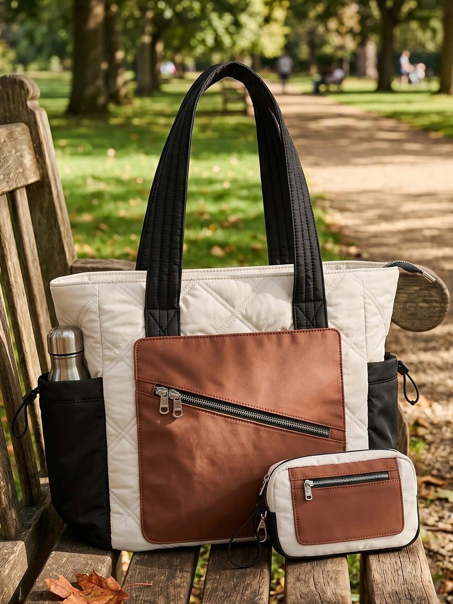 2Pcs Quilted Puffer Tote Bag