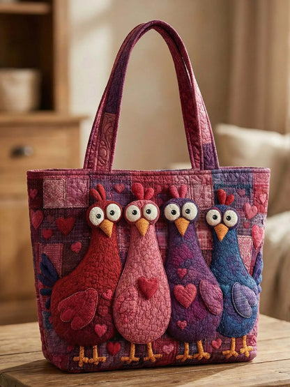 Valentine's Day Chicken Quilted Tote Bag