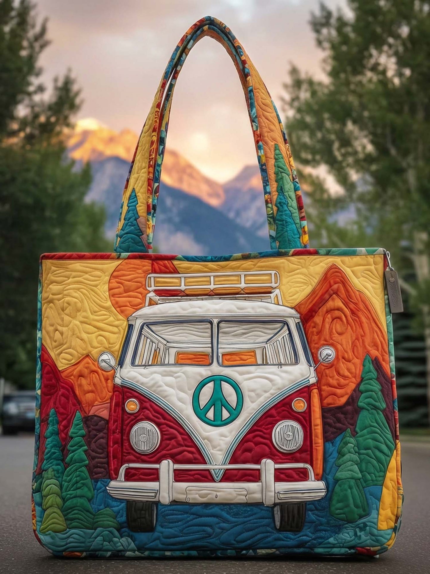 Hippie Van Quilted Tote Bag