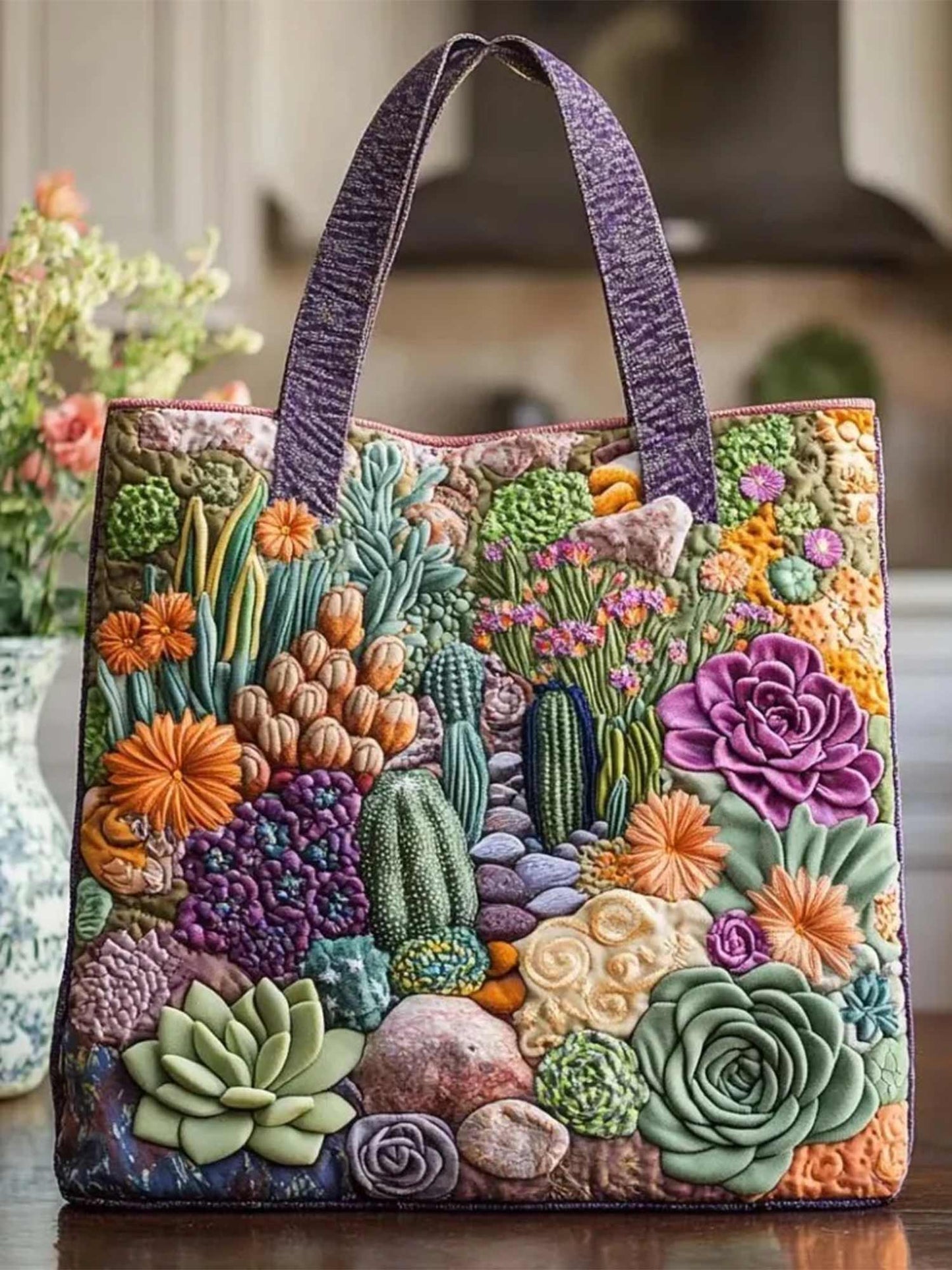 Succulent  Quilted Tote Bag