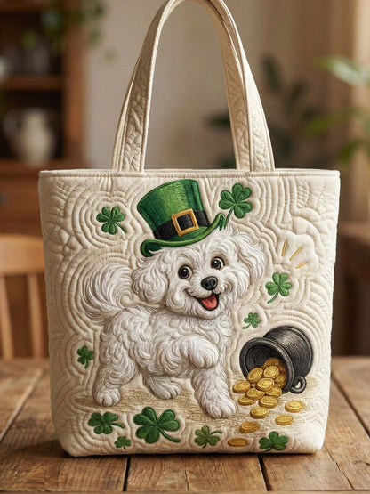 St. Patrick's Day Irish Shamrock Dog Quilted Tote Bag