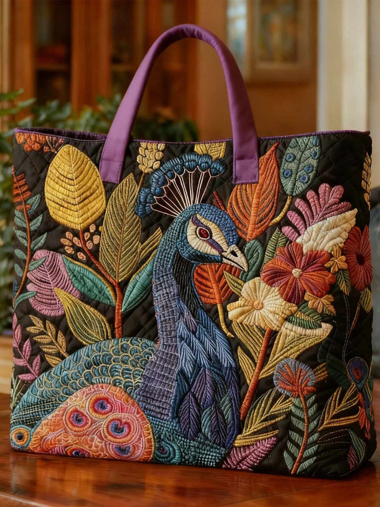 Peacock   Quilted Tote Bag