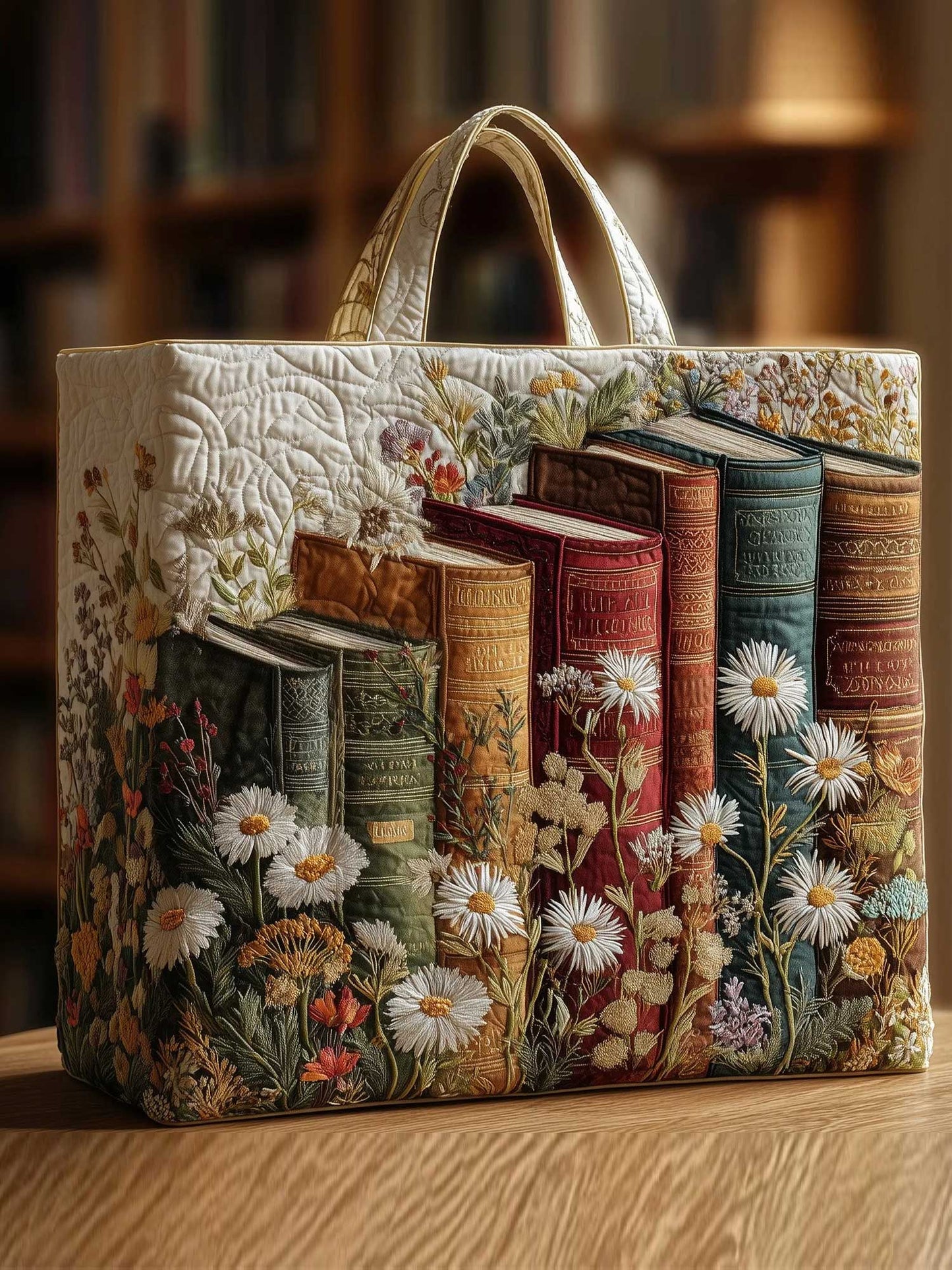 Vintage Bookish Paradise Quilted Tote Bag