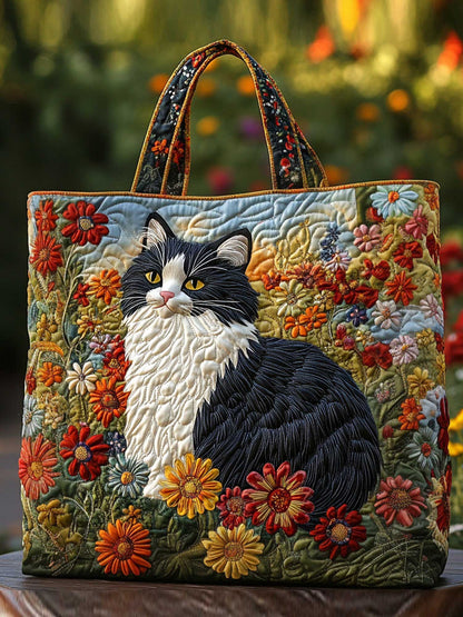 Feline Stroll Quilted Tote Bag