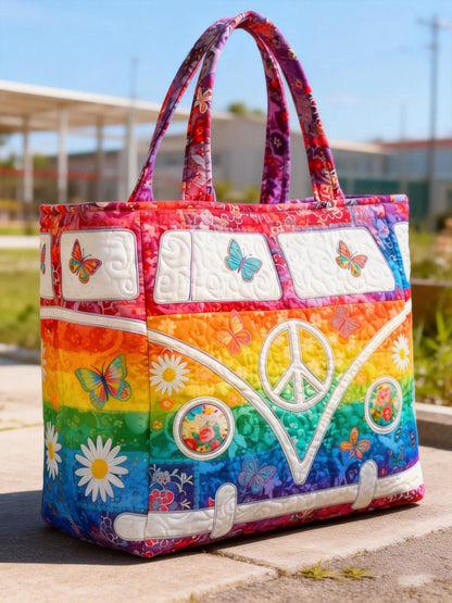 Butterfly Hippie Van Quilted Tote Bag