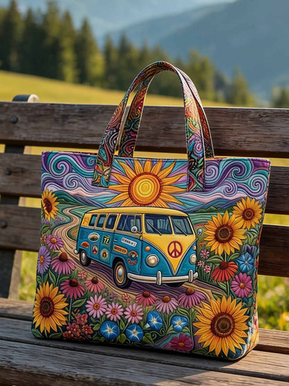Hippie Van Quilted Tote Bag