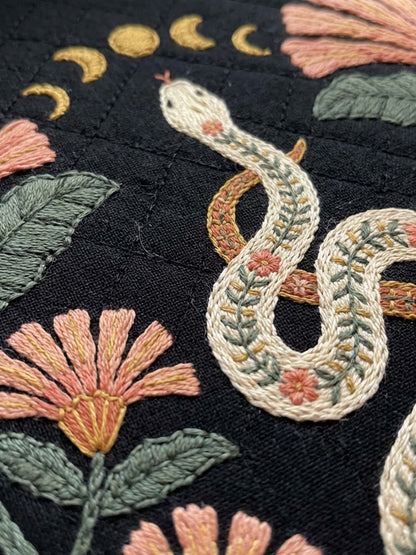 Flower And Snake Quilted Tote Bag