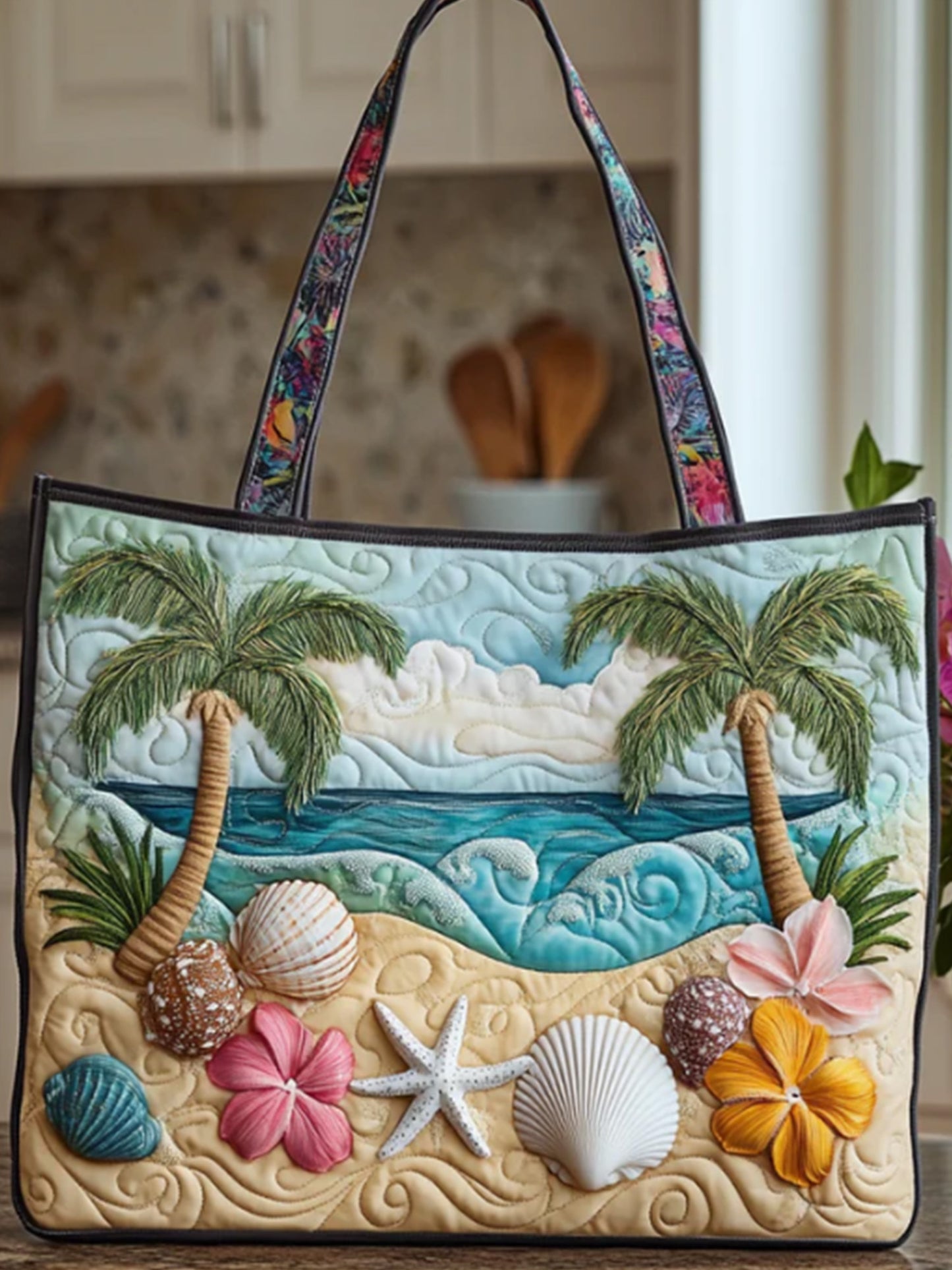 Ocean   Beach   Starfish  Seashells  Print  Quilted Tote Gag