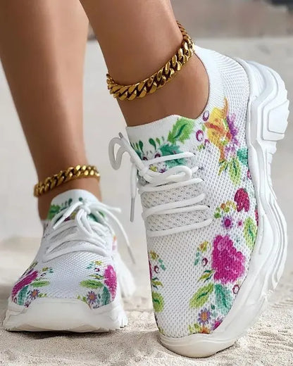 🔥Last Day 60% OFF — Floral Print Lace-up Breathable Orthopedic Sneakers