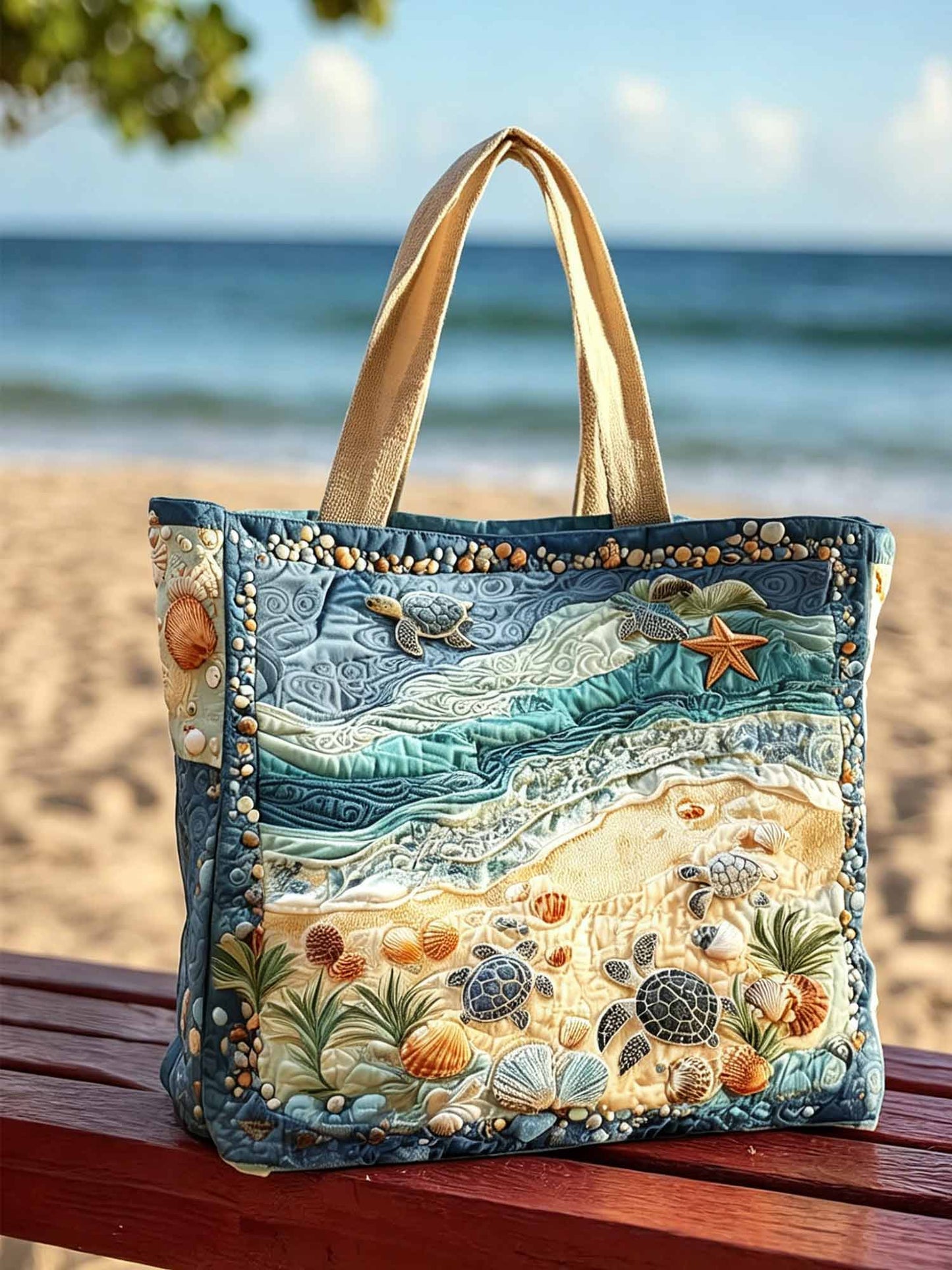 Sea Turtle Shell Floater Quilted Tote Bag