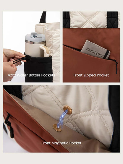 2Pcs Quilted Puffer Tote Bag