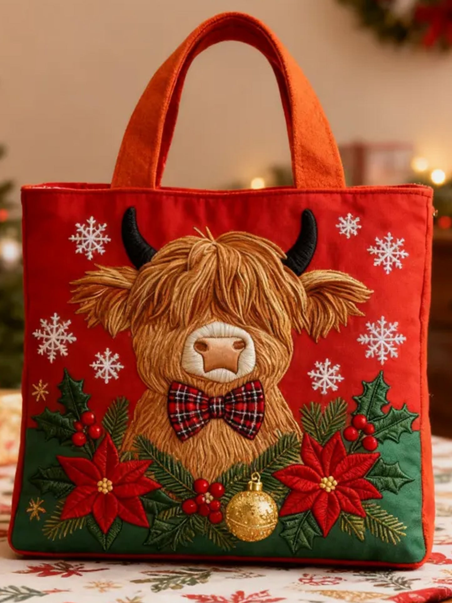 Christmas    Plants    Animals   Ox   Quilted Tote Bag