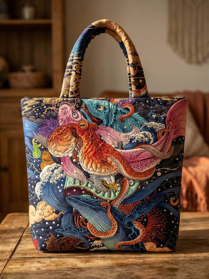 Ukiyo-E Octopus Quilted Tote Bag