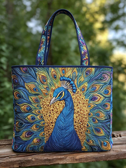 Peacock Quilted Tote Bag