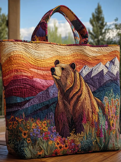 Animals  Bear  Landscape   Print  Quilted Tote Bag
