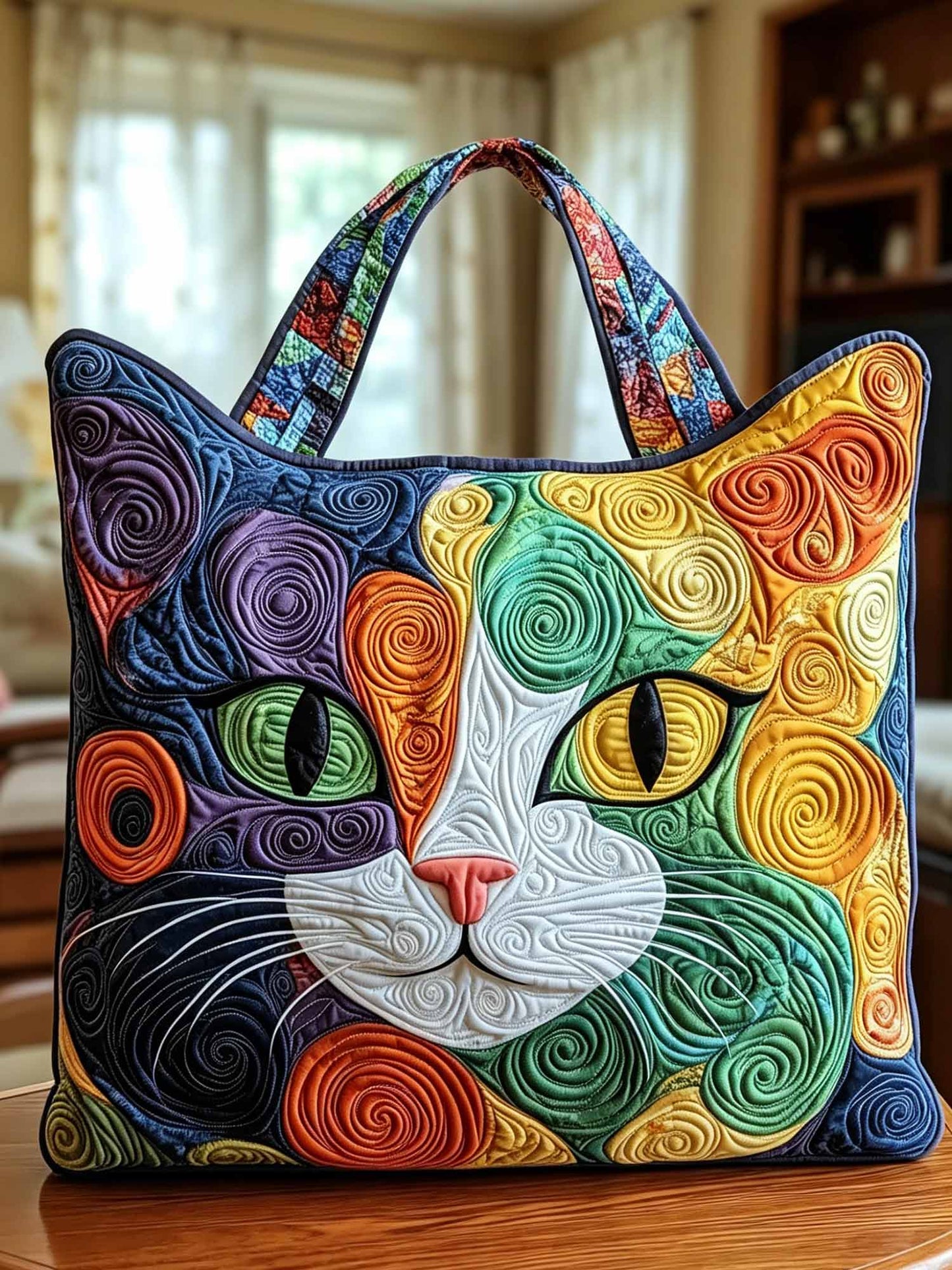 Swirly Cat Quilted Tote Bag