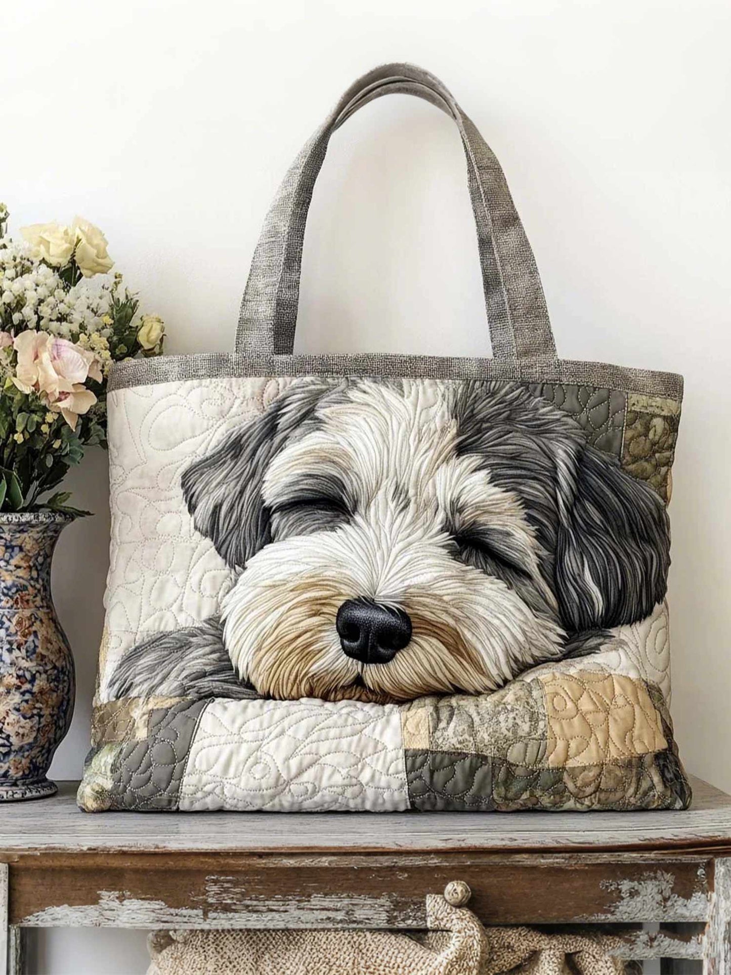 Schnauzer Peaceful Quilted Tote Bag
