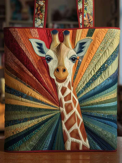 Animal giraffe radial stripe print quilted tote bag