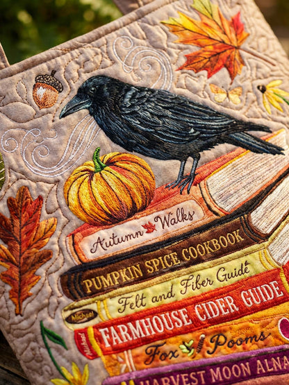 Book And Crow Nature Quilted Tote Bag