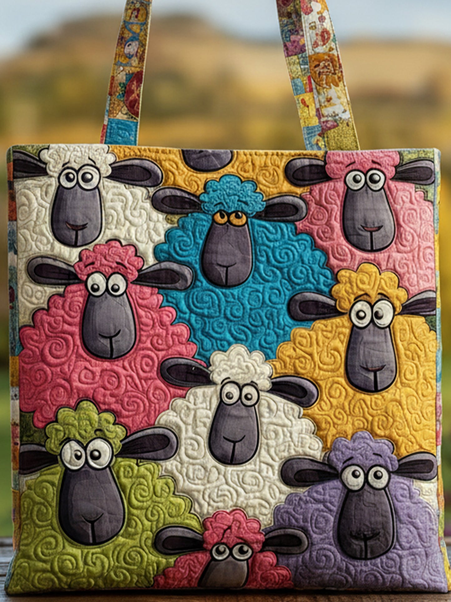 Whimsical Sheep Quilted Tote Bag
