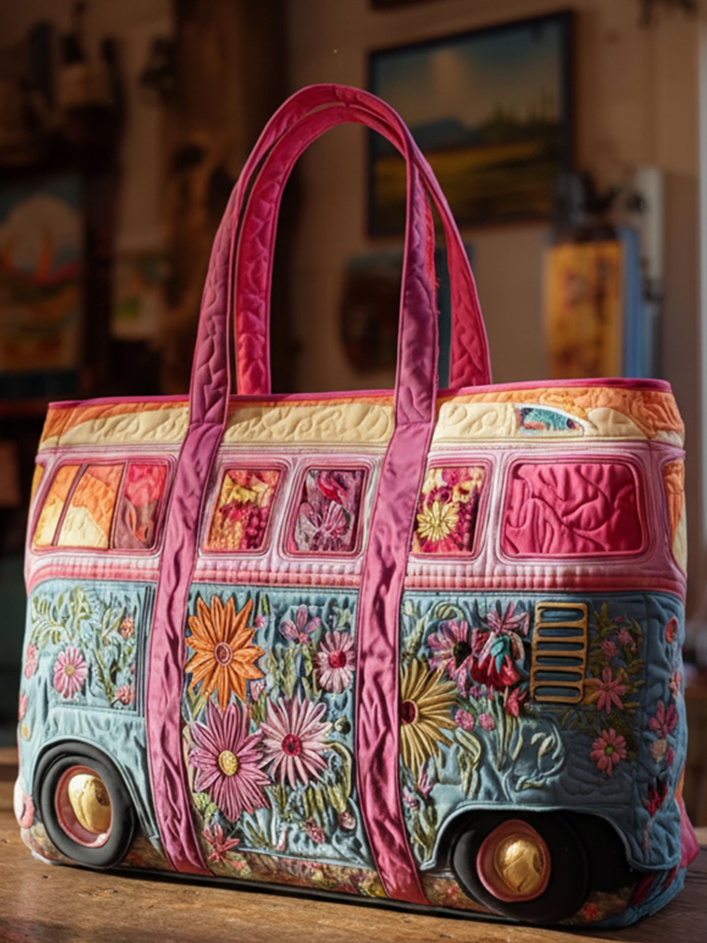 Retro Breeze Quilted Tote Bag
