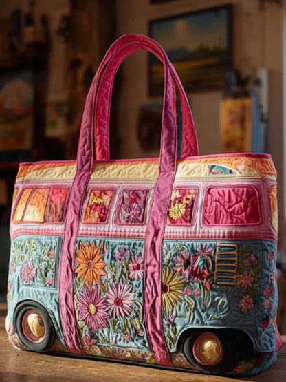 Retro Breeze Quilted Tote Bag