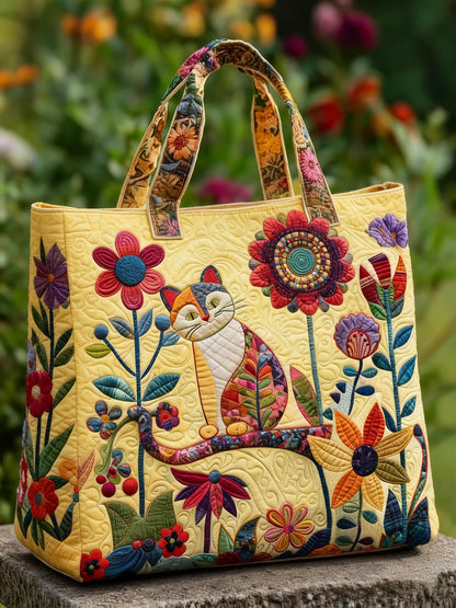 Patchwork Cat And Floral Quilted Handbag