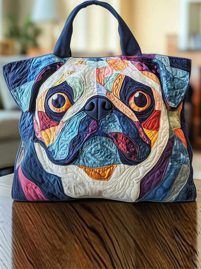 Adorable Pug Quilted Tote Bag