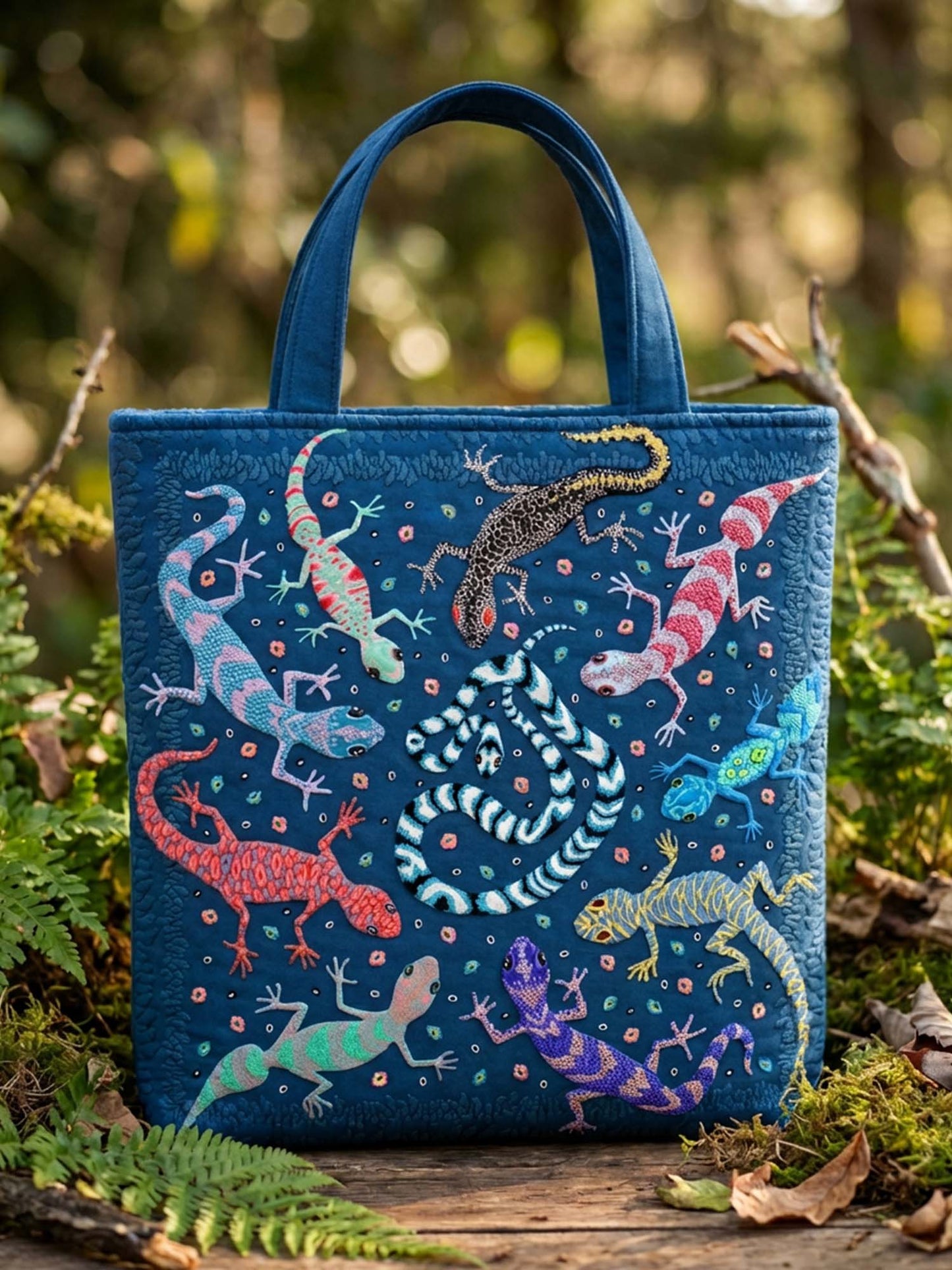Snake And Gecko Quilted Tote Bag