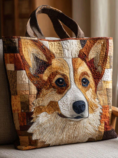 Rustic Corgi Quilted Tote Bag
