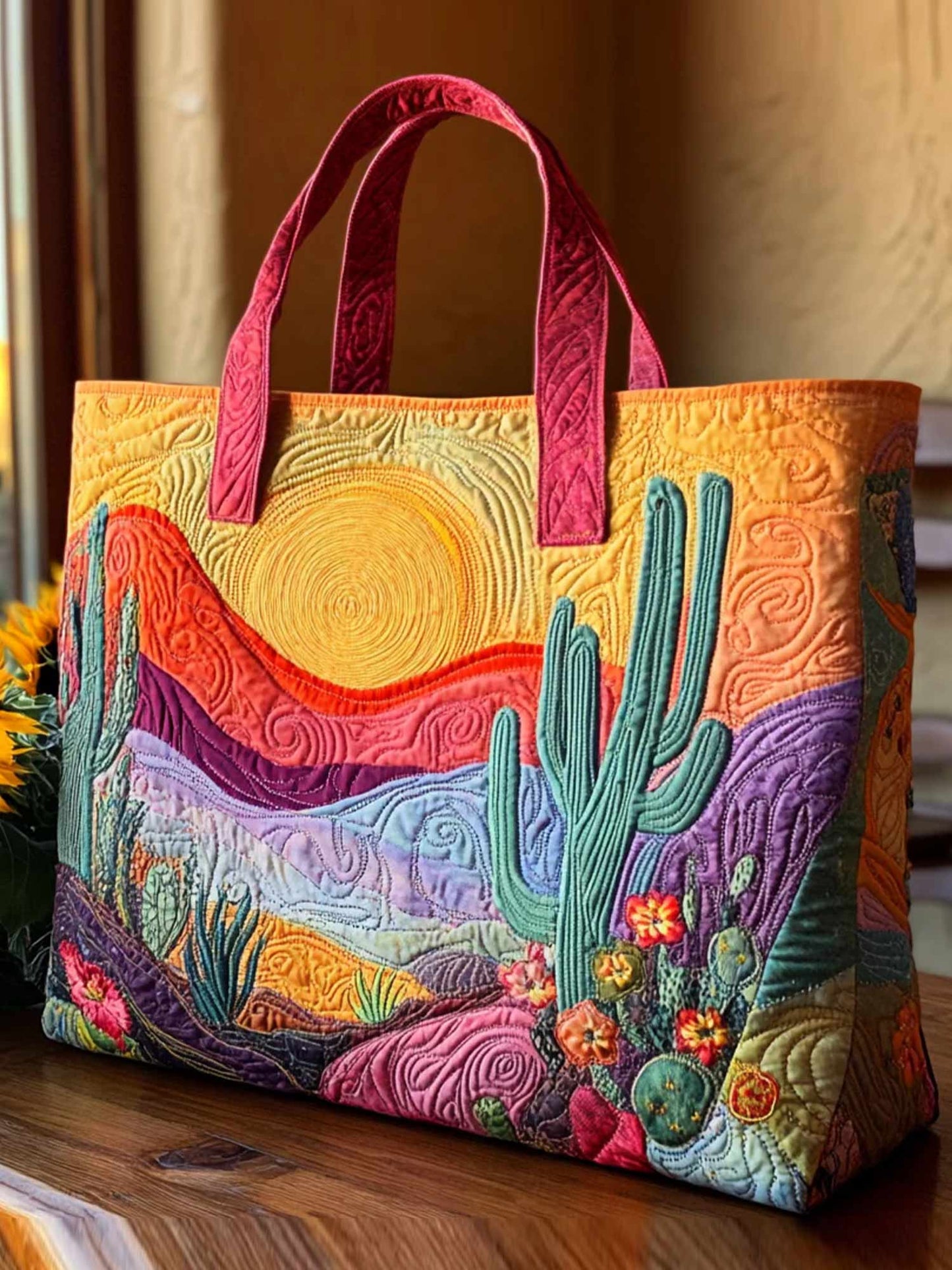 Golden Skyline Quilted Tote Bag