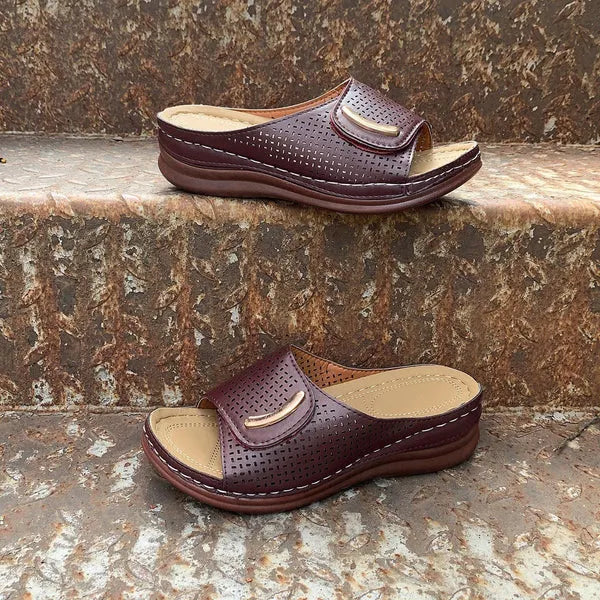 Peep Toe Hollow Out Wedge Slippers
