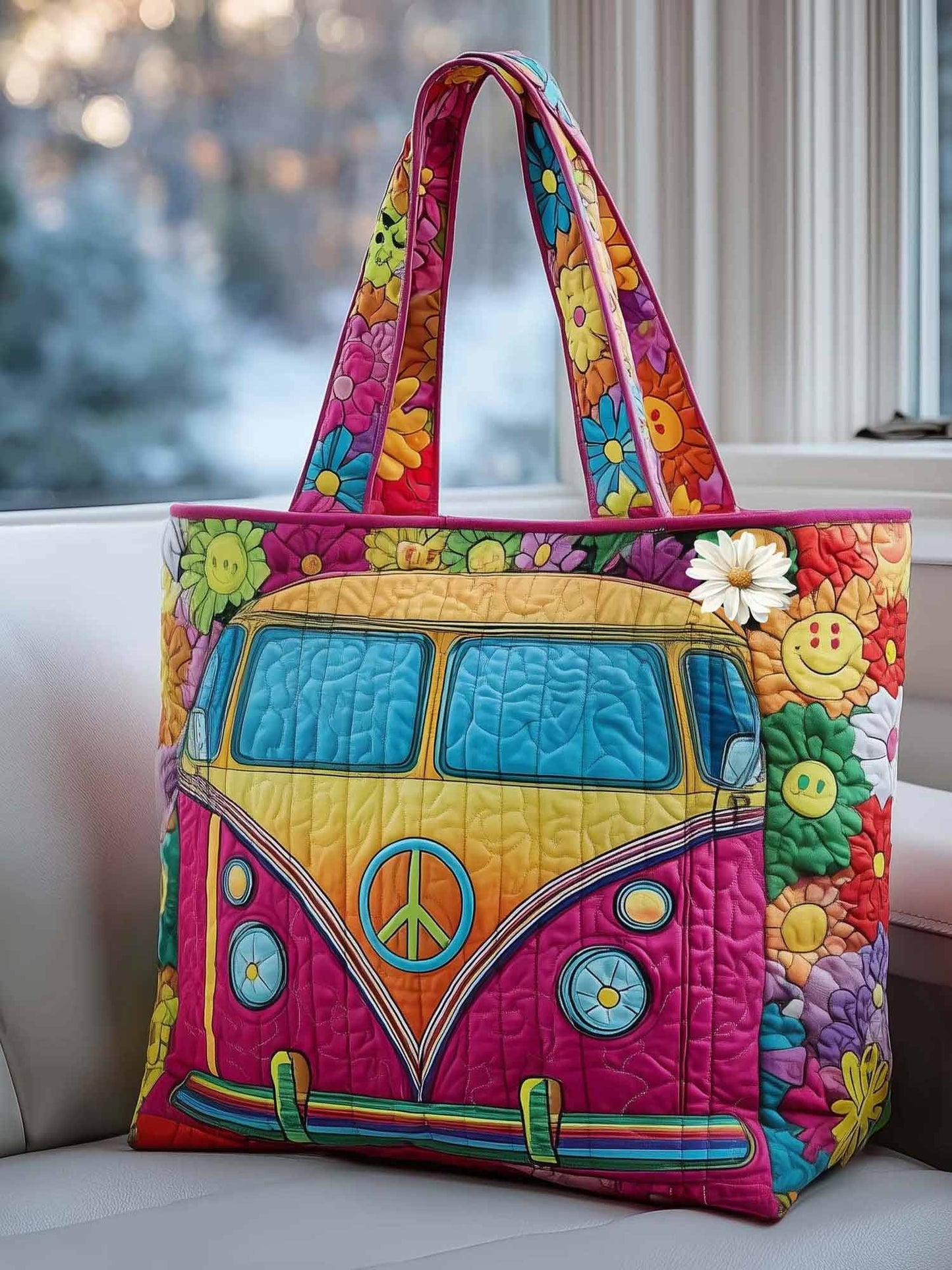 Hippie Van Quilted Tote Bag
