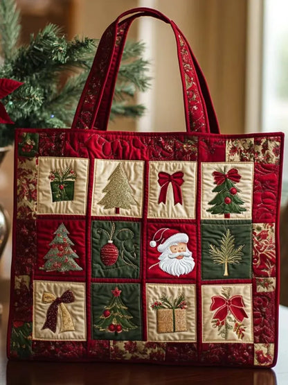 Christmas  Santa Claus   plants   Christmas trees   Bow    Gift Box  Quilted Tote Bag