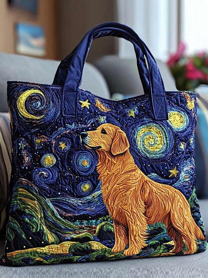 Starry Night Dog Quilted Tote Bag