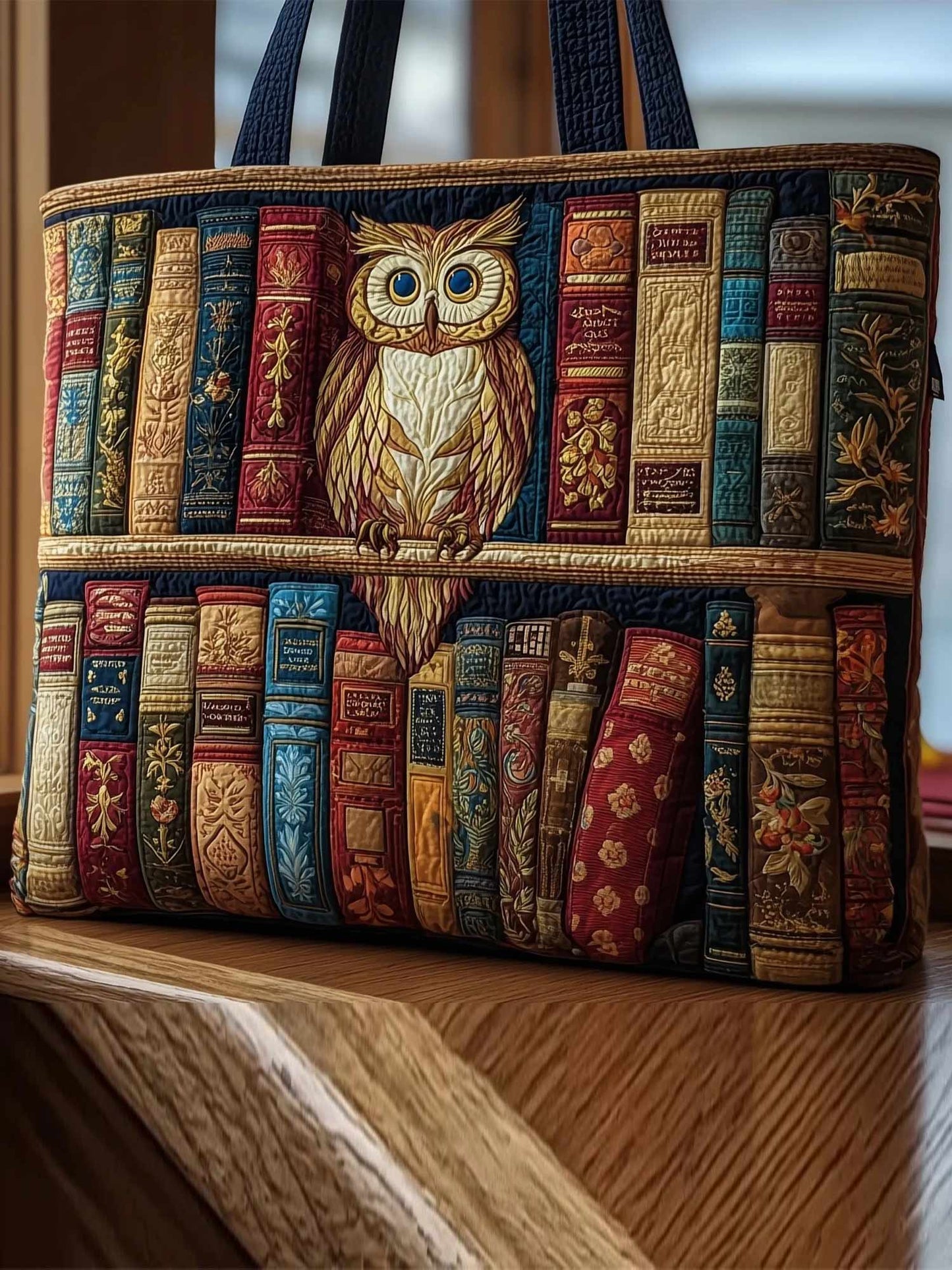 Books and Owls Quilted Tote Bag