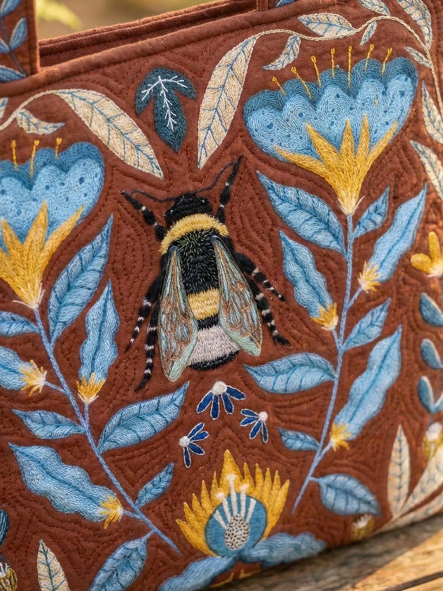 Bees And Flowers Quilted Tote Bag