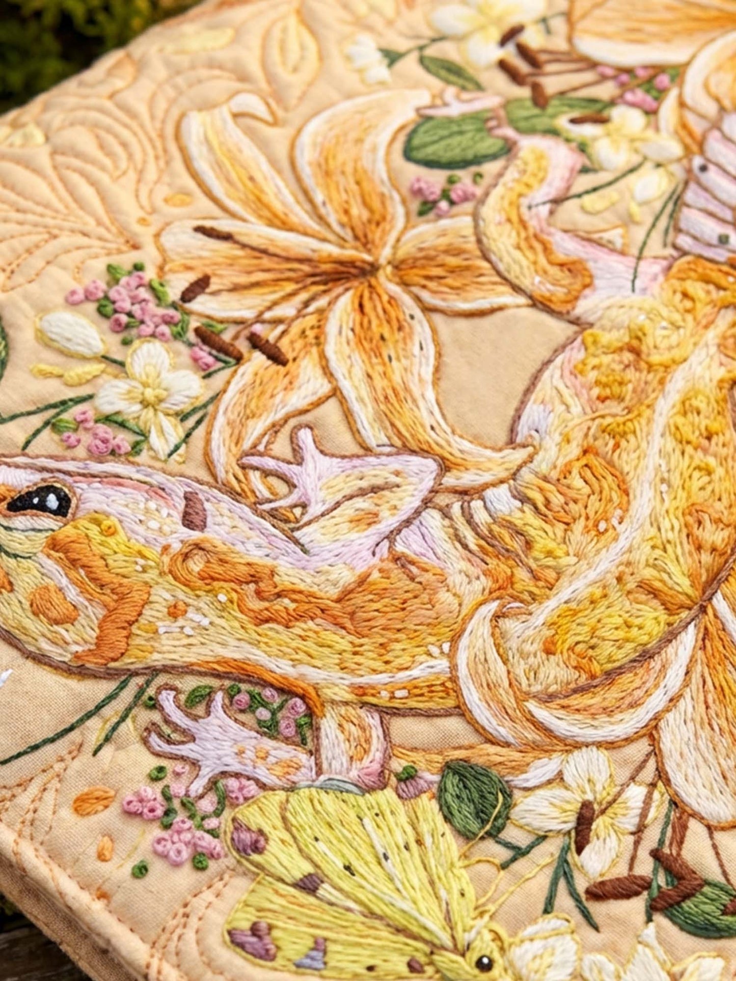 Flower And Gecko Quilted Tote Bag