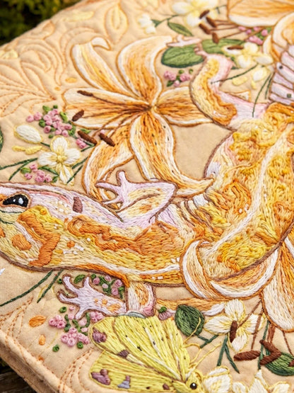 Flower And Gecko Quilted Tote Bag